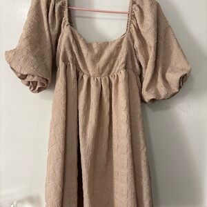 Sweet lemon baby doll Square-Neck Puff Sleeve Dress in Beige small